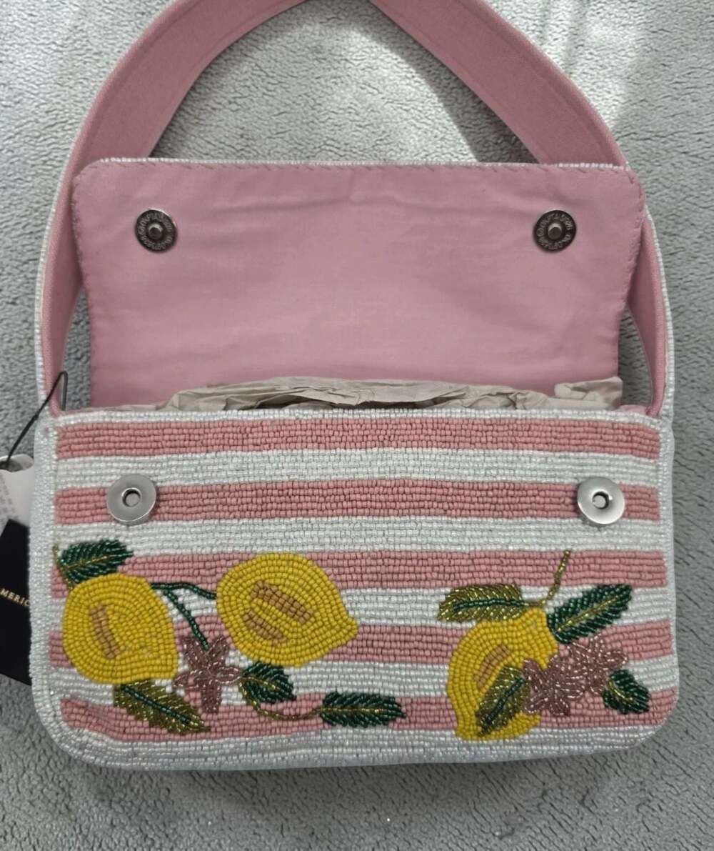 America & Beyond Beaded Lemon Shoulder Bag in Pink, Yellow & White - Picture 3 of 4
